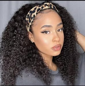 DOLL Kinky curly human hair headband wig 250% density