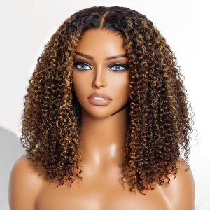 MA'AL 14inches Pre-cut wear and go Ombre Highlight Curly Bob glueless wig. Pre-bleached knots 180% density