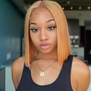 Beruthie Honey Blonde 6×5 Pre-cut Lace Wear & Go Glueless Wig 180% Density Straight Bob Wig Human Hair