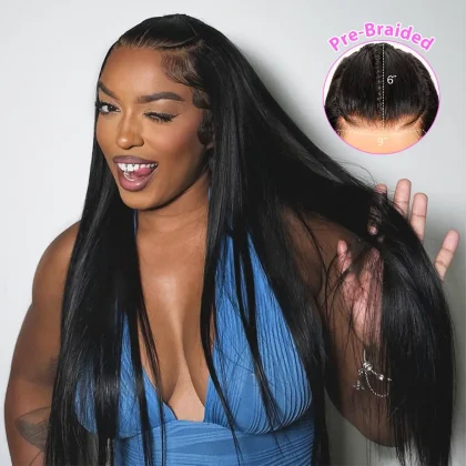 Beruthie 9×6 Pre-Braided Style Straight Wear & Go Glueless Snug Fit All Size Fit Glueless Wig