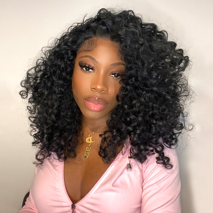 Bouncy Deep curly 3 in 1 Half Wig. Glueless install, 250% Density