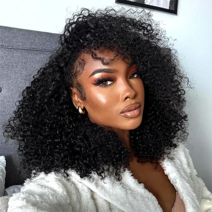 Kinky curly 3 in 1 Half Wig. Glueless install, 250% Density